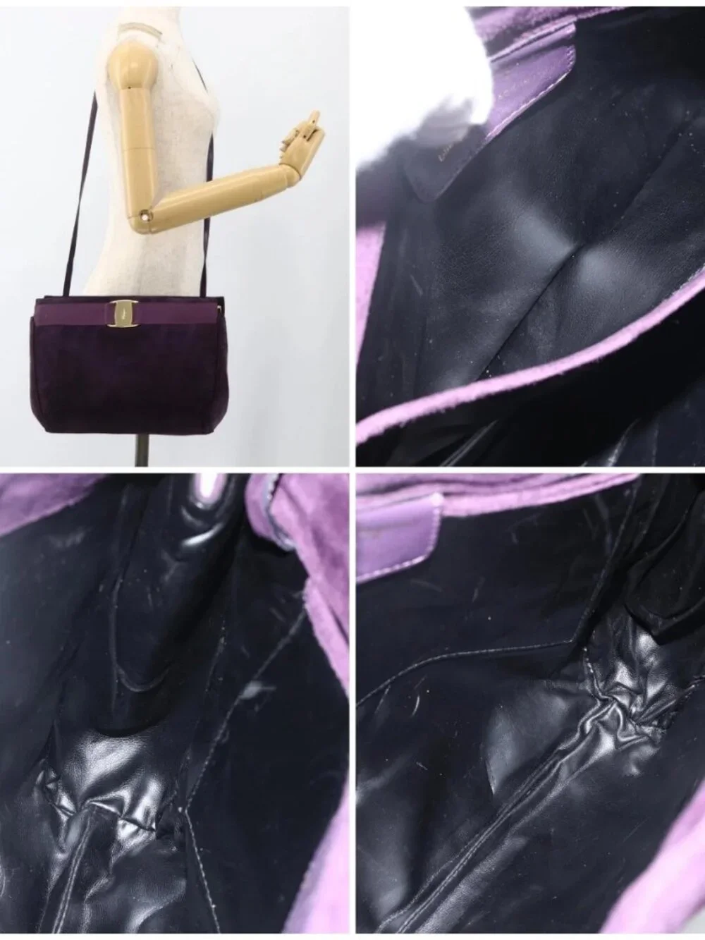 Salvatore Ferragamo Vala Shoulder Bag Suede Purple Gold Auth AMZ434
